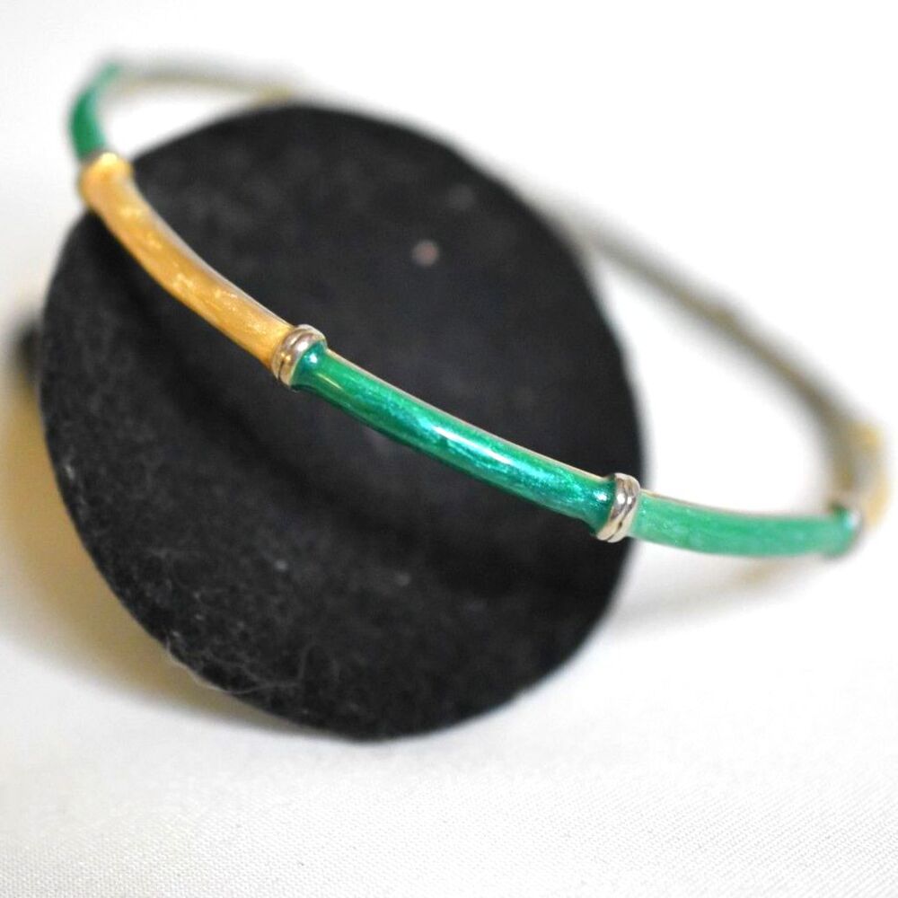 Everyday Casual Green/ Gold Tone 6" Stylish Trendy Bangle Bracelet